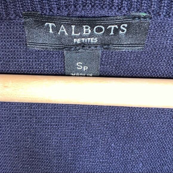 Talbots midnight blue cotton blend crocheted sleeve 3/4 sleeve sweater size SP - Picture 3 of 5